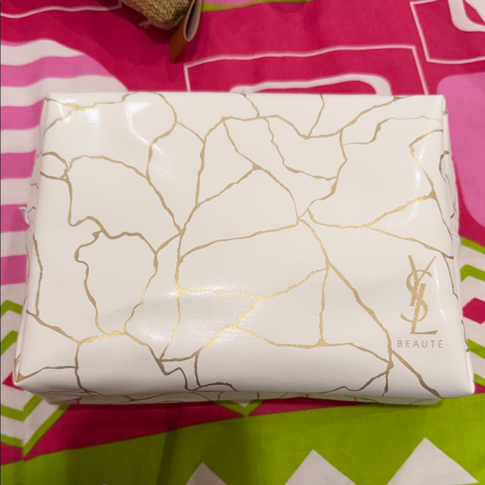Yves Saint Laurent White and Gold Cosmetic Bag